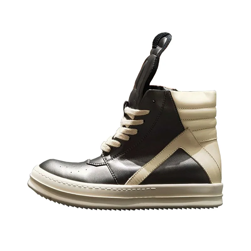 

EDFU Drkshdw High Sneakers Men Geobasket Winter Genuine Leather Boots Women Ro Owens Extended Tongue Ladies Cowhide Couple Shoes