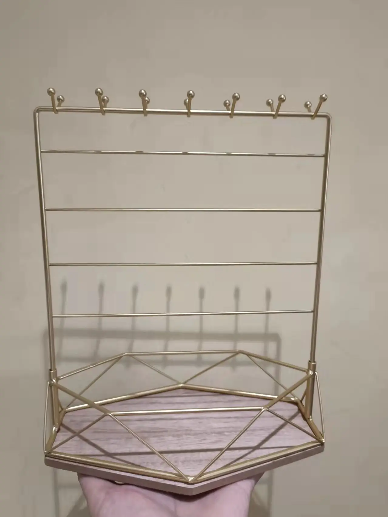 Table Hanging Jewelry Organizer Jewelry Stand Holder Display Stand with Jewelry Tray Base Gold Metal Frame Rack Holder