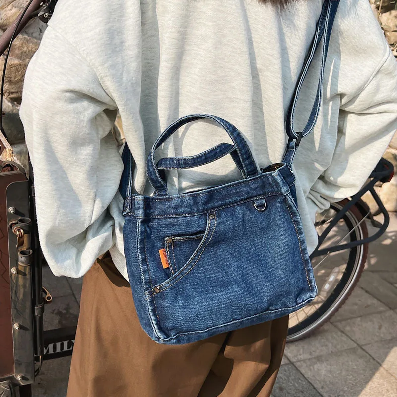 

Женская джинсовая сумка через плечо, повседневный саквояж из высококачественной ткани, дизайнерский дорожный тоут для покупок для девушек