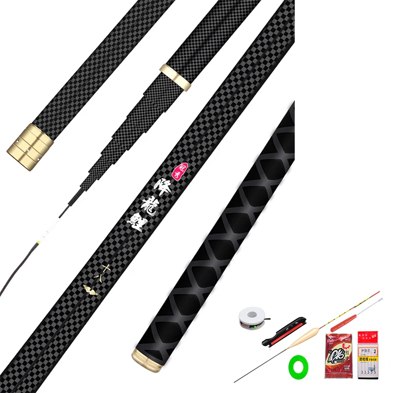 

Super Light Hard Fishing Rod 98% High Carbon Fiber Telescopic Black Handle Stream Pole3.6M4.5M7.2M8M9M10M Travel Carp Rod