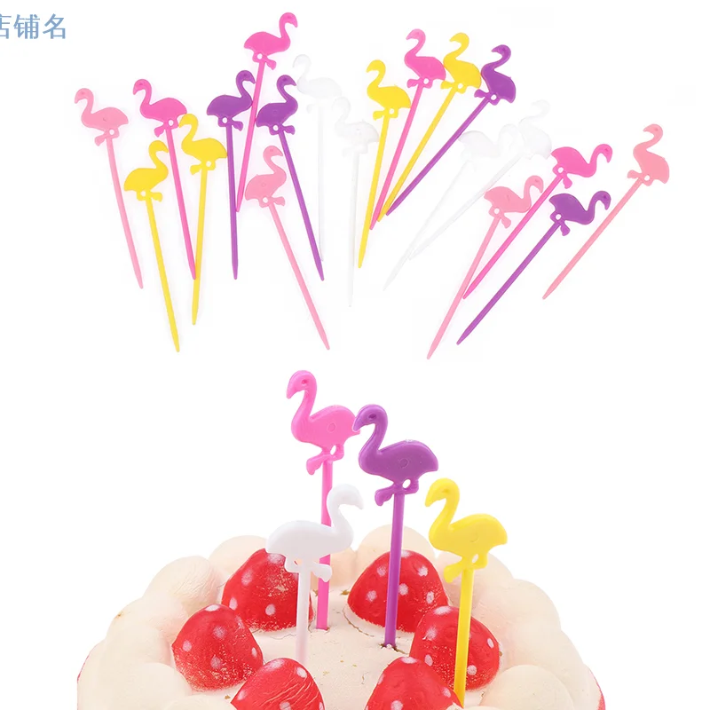 

10Pcs Flamingo Fruit Fork Cartoon Mini Kids Snack Cake Dessert Food Stick Toothpick Decoration Pick Cake Bento Tableware Child
