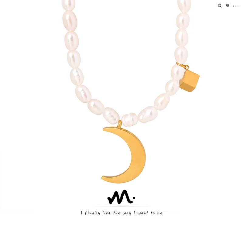 

Fashionable Elegant European and American Natural Freshwater Pearl Necklace Women's All-Match Titanium Steel Electroplated Non-F