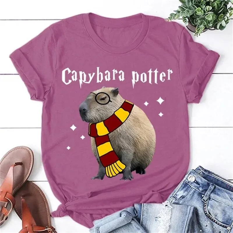 Фото Funny Capybara Potter Graphic T Shirt for Men Womens Clothing 3D Capy Print T-Shirt Cute Kid Short Sleeve Casual Tee Shirts Tops №5