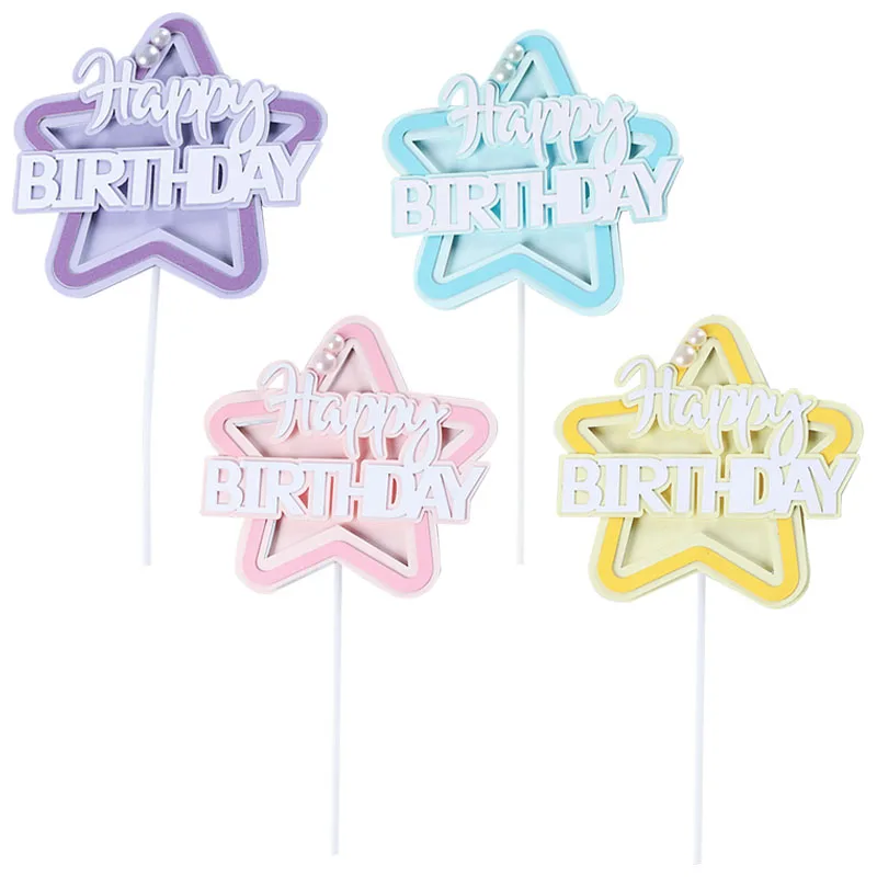 

1Pcs/Set Solid Color Pentagram The Flags Party Adornment Gender Reveal Dessert Infantile Boy Girl Birthday Cake Decorating Tools