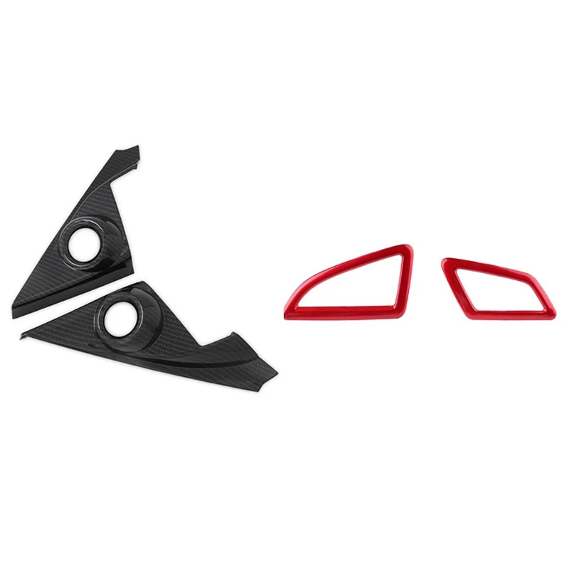 

2Pcs Dashboard Air Vent Wind Outlet Cover Trim & 2Pcs Abs Carbon Fiber Interior Front Door Speaker Window A Pillar Cover