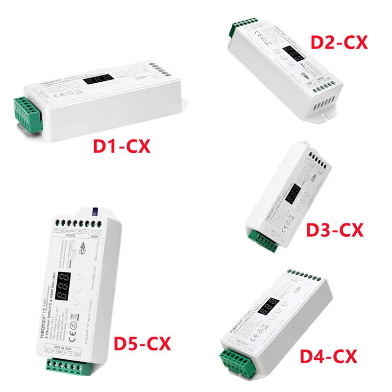 MIBOXER D1-CX D2-CX D3-CX D4-CX D5-CX 1 2 3 4 5 Channel DMX512 RDM Decoder Single Color RGB RGBW RGB+CCT for LED light DC12-24V