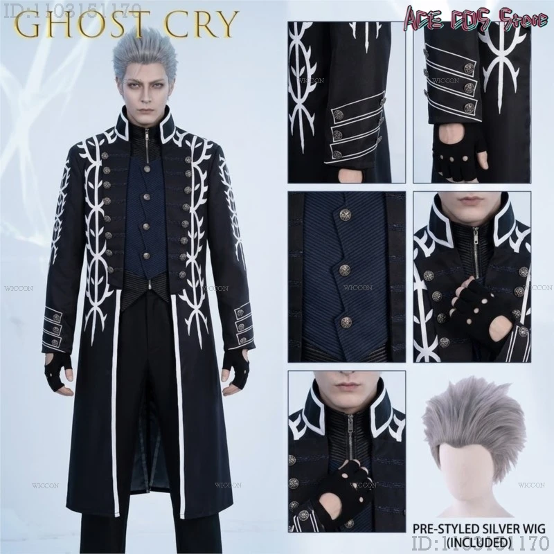 Костюм для косплея Vergil из DMC: полный комплект (пальто, куртка, жилет, брюки) для игры Devil May Cry, взрослый размер (art.: 3920daaa01ff2) - 3920daaa01ff2