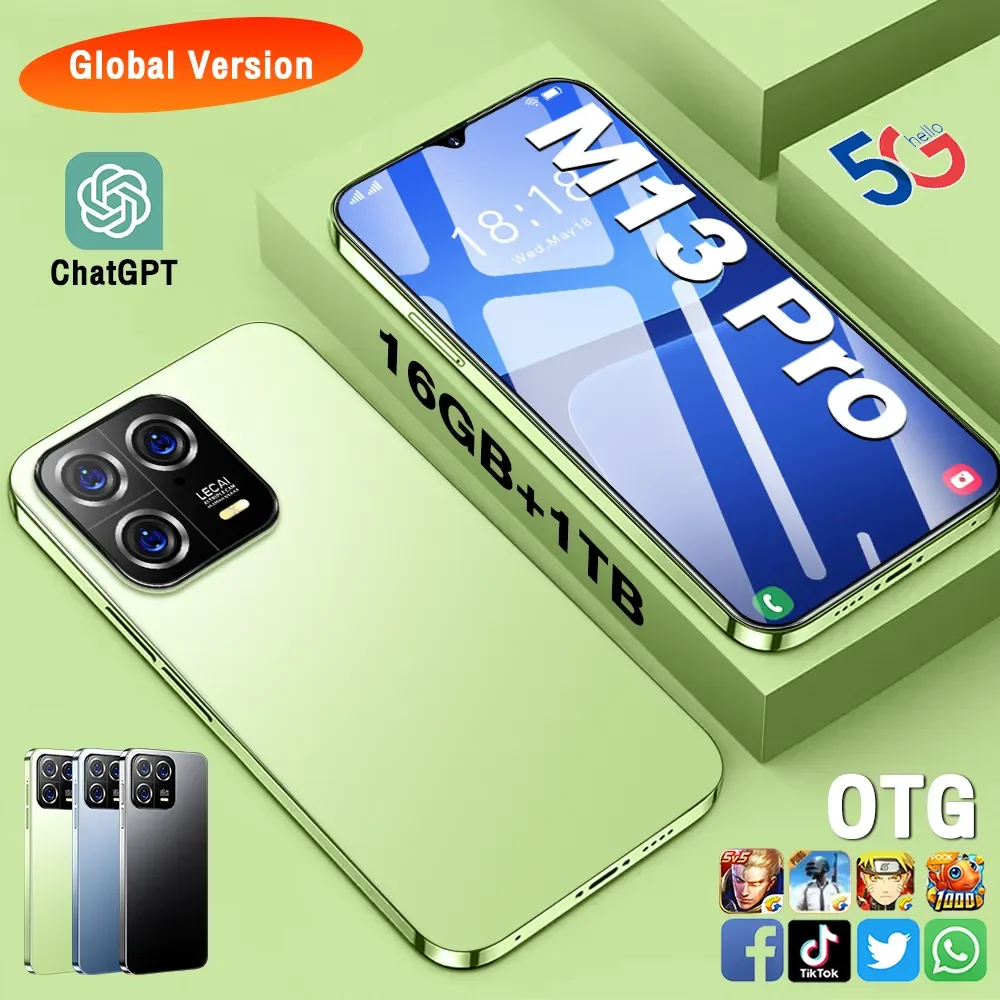 

Оригинальные мобильные телефоны M13 Pro, 7800 HD смартфон, мобильный телефон, 16 + 1 ТБ, две Sim-карты, 48 Мп + Мп, мАч, разблокированный сотовый телефон Android