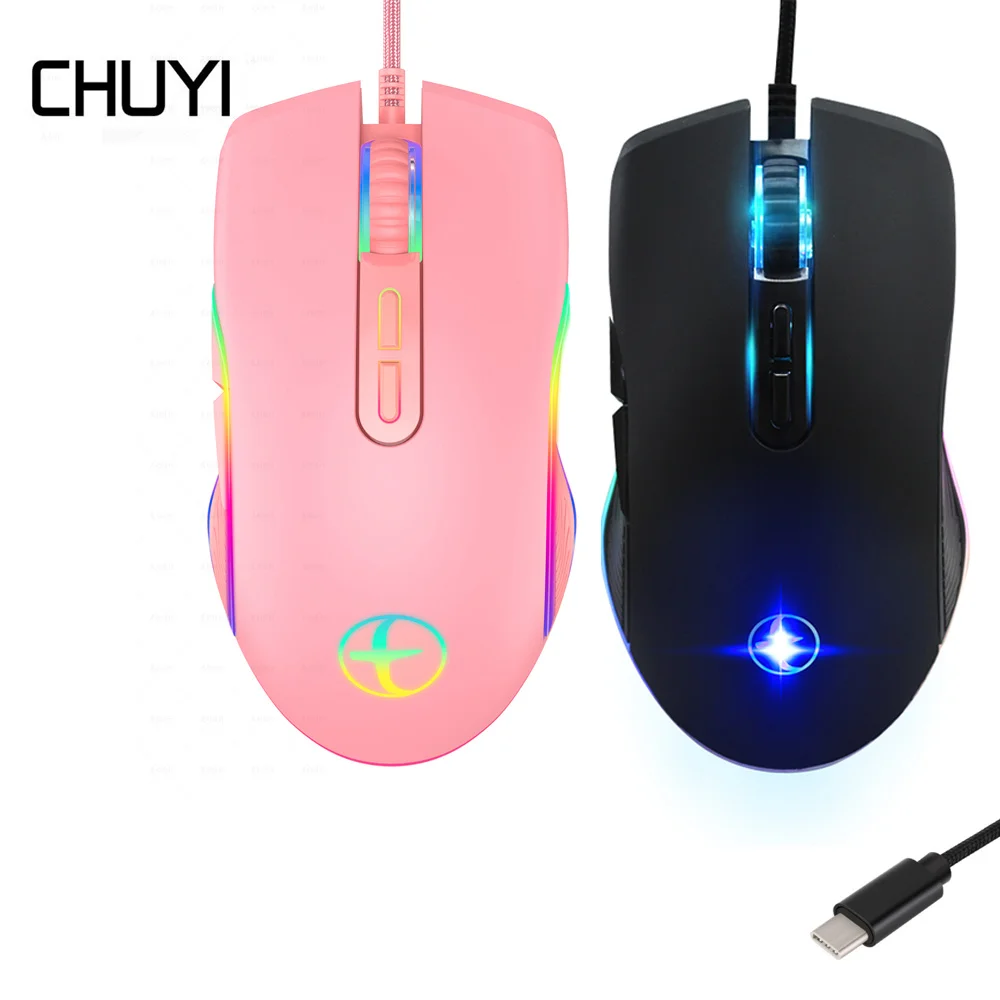 

Gaming Mouse RGB Type C Wired LED Light Programmable 4 Backlight Mause Computer With 3200 DPI 7 Button Mechanical Mice For PC