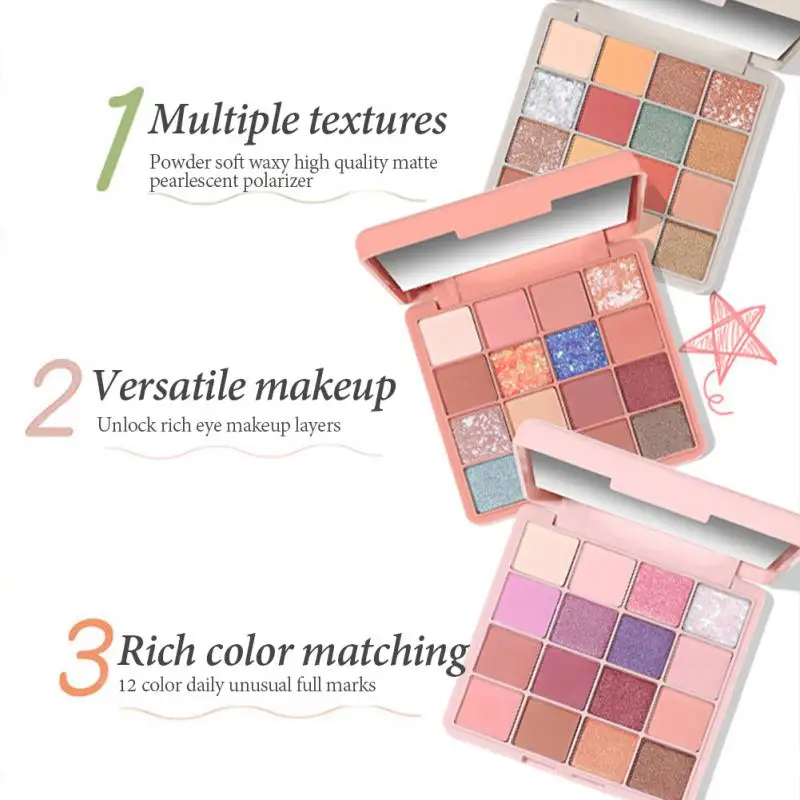 

16 Color Pearlescent Eyeshadow Palette Matte Polarized Long Lasting Easy-to-color Eye Shadow Eye Glitter Makeup Cosmetics Beauty