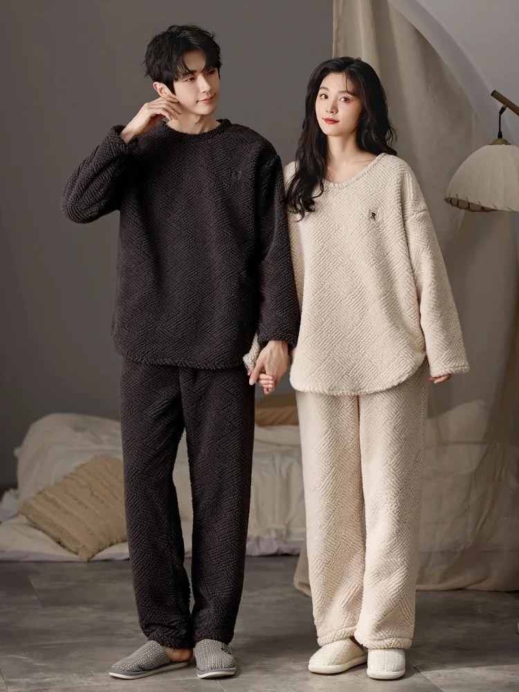 Пижамы для пар осенне-зимние зимние коралловые флисовые пижамы на флисовой