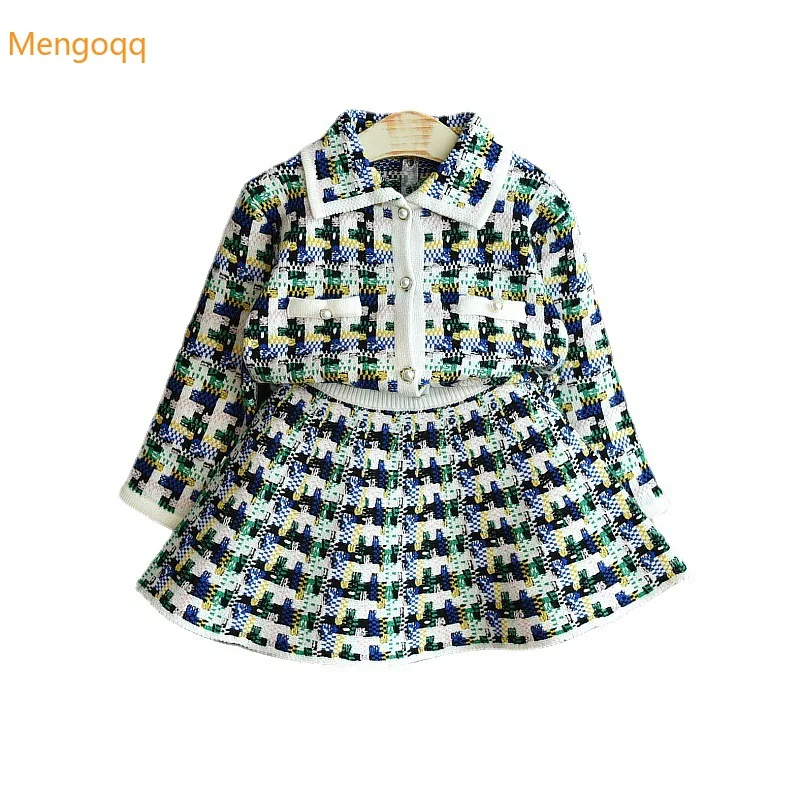 

Toddler Kids Baby Girls Autumn Winter Long Sleeve Plaid Top Caot Cardigan Skirt Children Casual Clothes Set 2pcs 1-6Y