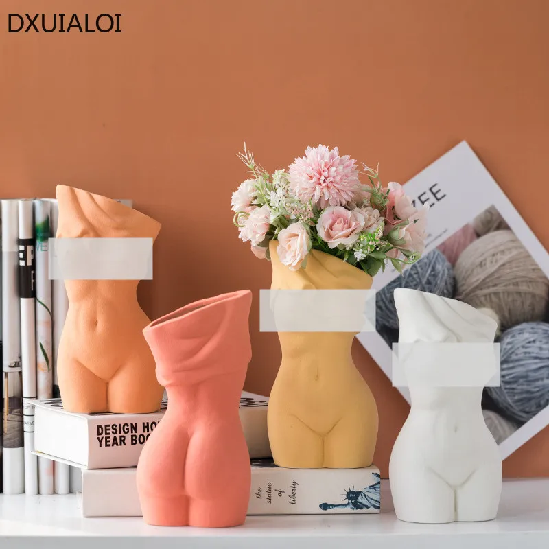 

DXUIALOI frosted abstract body art vase ceramic crafts home decoration creative living room tv cabinet flower arrangement vase