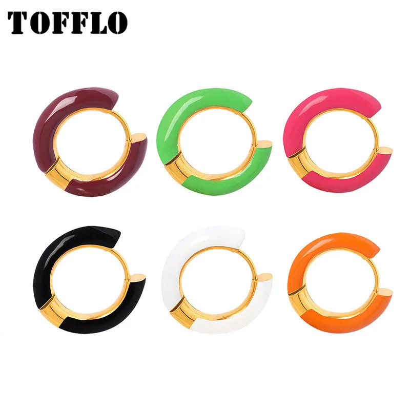 

TOFFLO Stainless Steel Jewelry Multi Color Oil Drop C-Shaped Earrings For Women's Minimalist Earrings BSF746