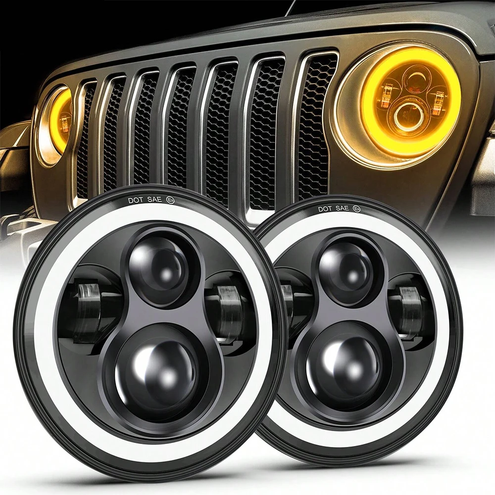 Черная 7-дюймовая светодиодная лампа Halo для фар с ангельскими глазами дневного и