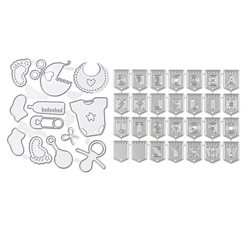 

40 Pcs Embossing Stencils: Scrapbooking Cutting Template Embossing Machine ,12 Pcs Baby & 28 Pcs English Alphabet