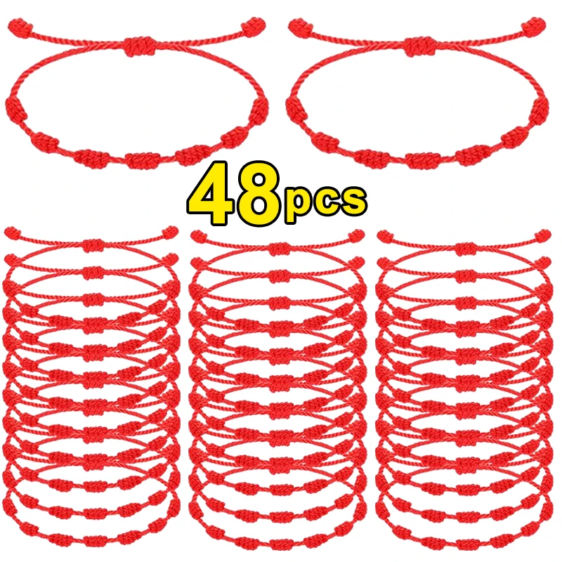 

12/48pcs 7 Knots Red String Bracelets for Protection Good Luck Amulet for Success Handmade Rope Couple's Bracelets Lucky Bangles