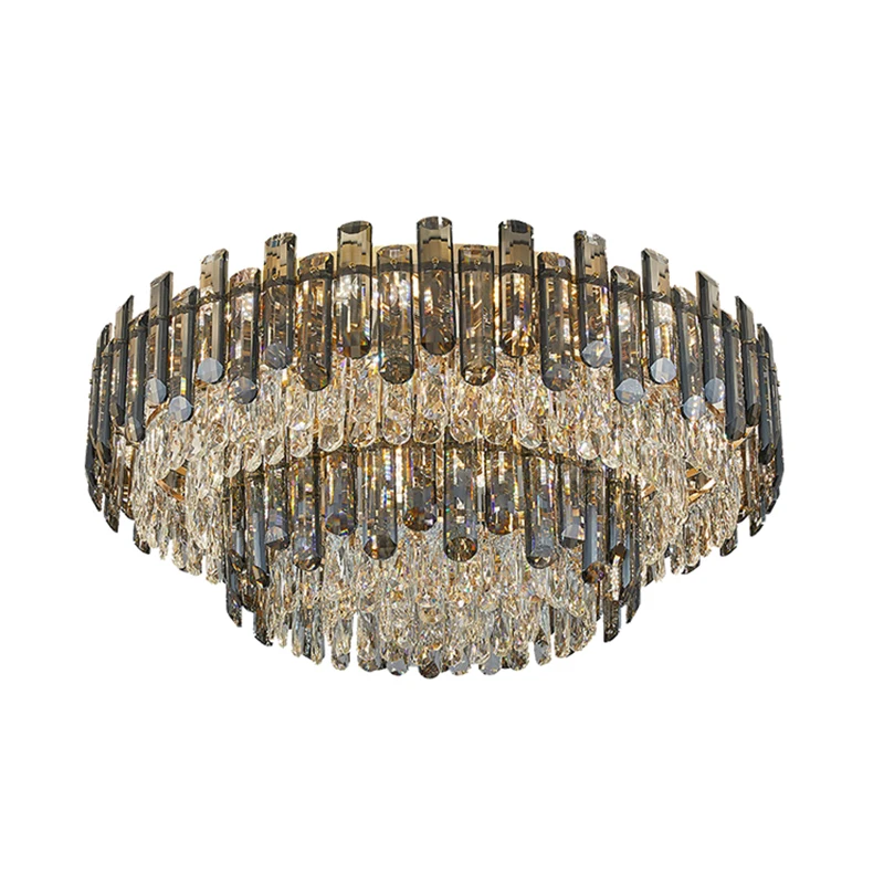 

Dimmable LED Ceiling Light Luxury Round Smoky Grey Crystal Ceiling Lamps New To The Season Lustre Lamparas De Techo Living Room