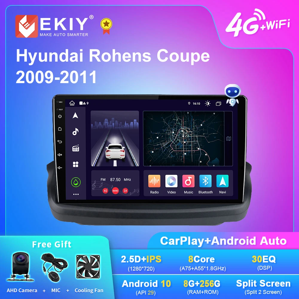 

Автомагнитола EKIY X7 на Android 10 для Hyundai Rohens Coupe 2009-2011, мультимедийный проигрыватель, магнитофон, навигация для Carplay Auto No 2din