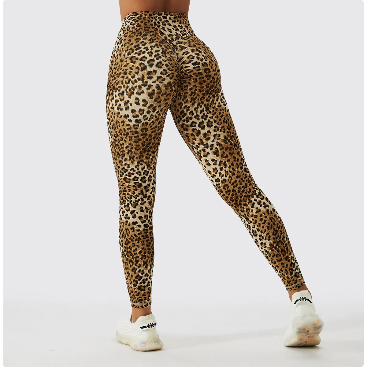 

CHRLEISURE Leopard Yoga Pants Peach Hip Lifting Workout Legging High Waist Sport Tight Elastic Seamless Fitness Pant Activewear