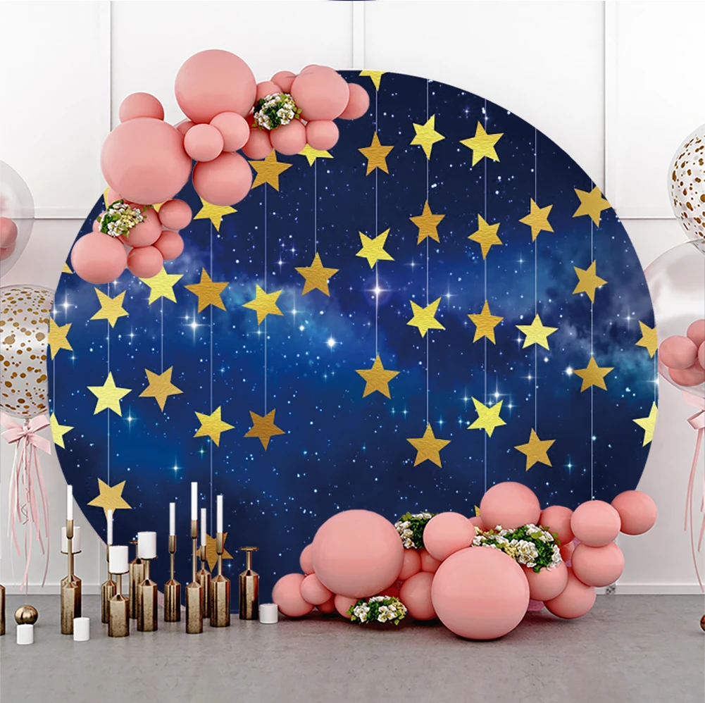 

Блестящий Фон для фотосъемки с маленькими звездами ночью кругом темно-синий звездное небо Детский праздник на день рождения эластичный круг фон