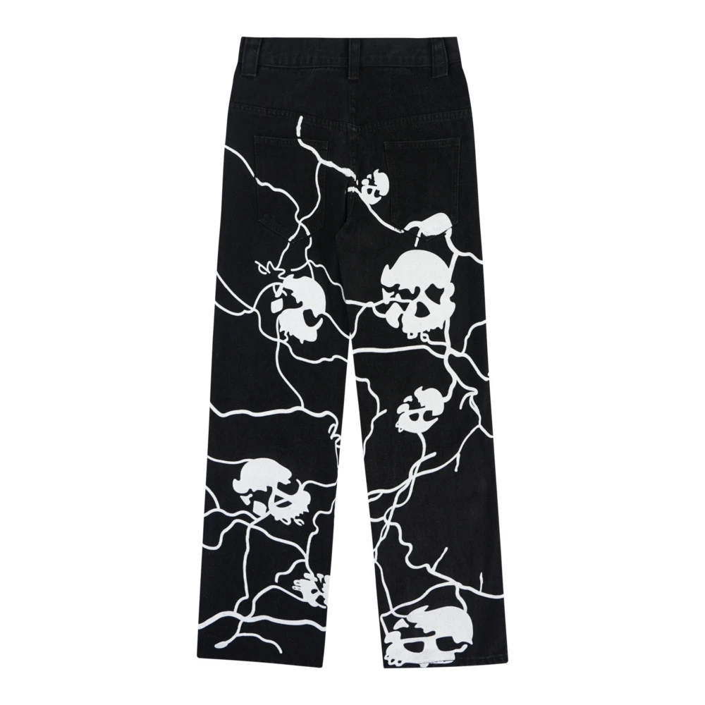 Full Skulls Printed Gothic Jeans Trousers for Men Women Distressed Retro Dark Academia Black Pants y2k Streetwear Grunge Clothes