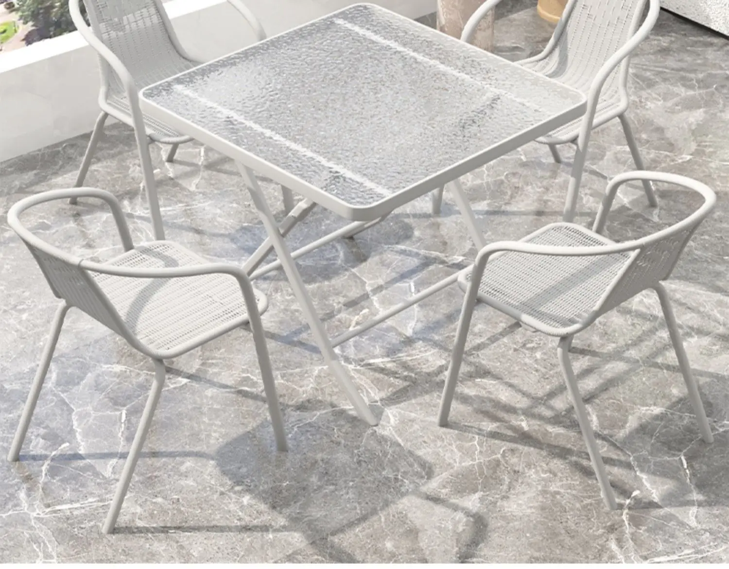 

Balcony Small Table and Chair Outdoor Courtyard Simple Leisure Tea Table and Chair White Glass Folding Tea Table Combination
