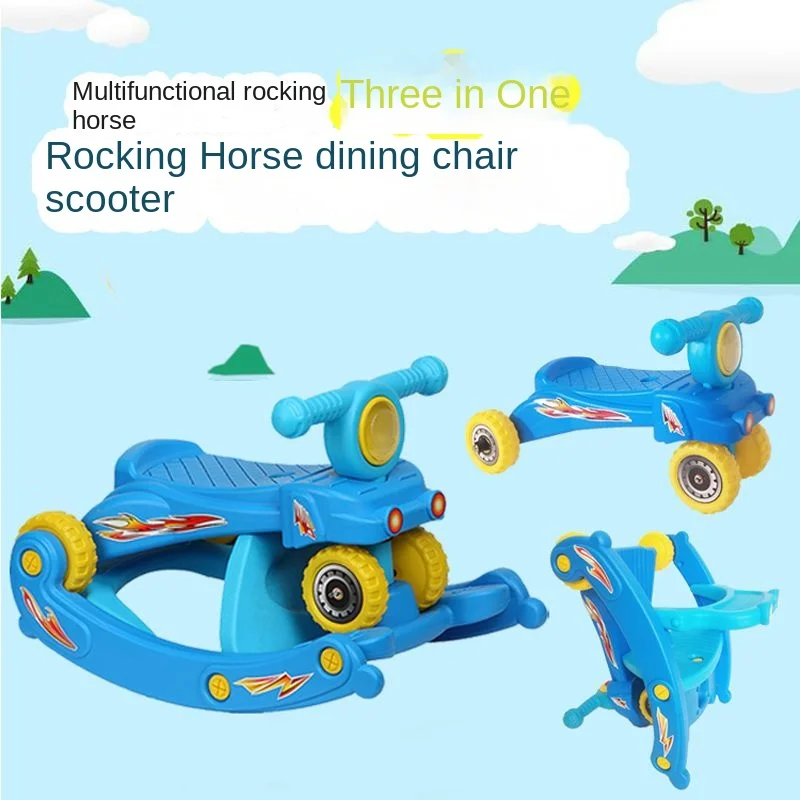 1-12 Years 3 In 1 Multi Function Rocking Wooden Horse Children Scooter Can Sit Baby Dining Chair Detachable Fold Versatile Toys