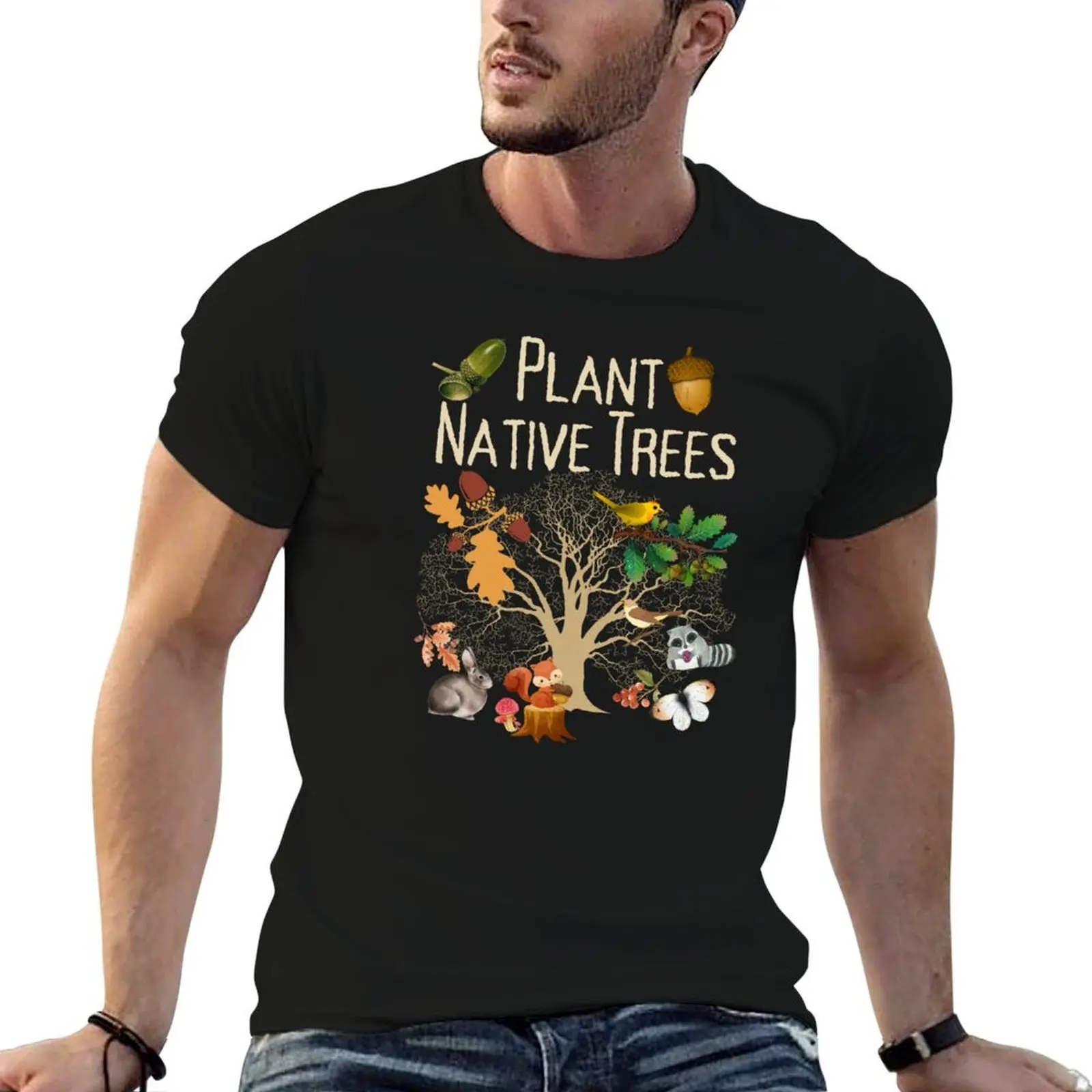 Фото Футболка Plant Native Trees с красочным экологичным дизайном, универсальная базовая модель с короткими рукавами №1