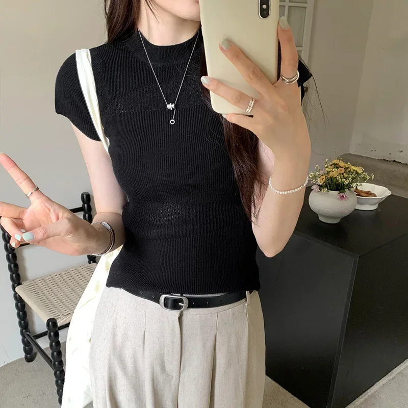 Высококачественный утягивающий вязаный топ с короткими рукавами женские летние