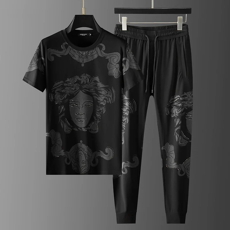 

Роскошный брендовый повседневный костюм, мужская летняя тонкая модная спортивная футболка из ледяного шелка, популярная футболка с коротк...