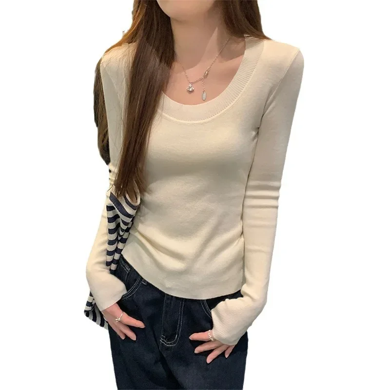 Женский трикотажный пуловер с длинным рукавом повседневный элегантный