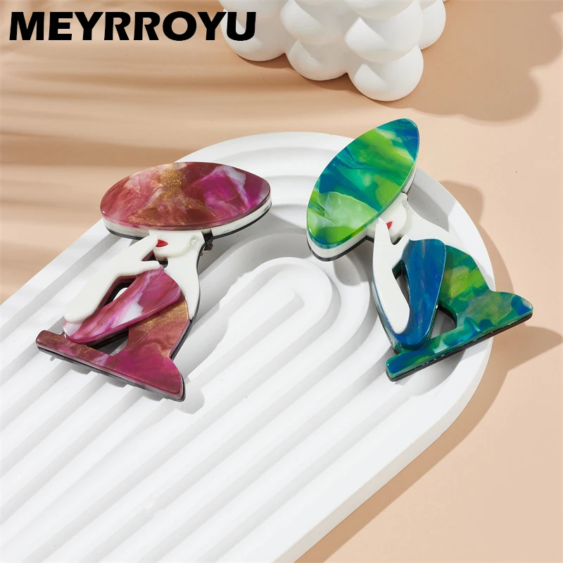 

MEYRROYU Red Green Hat Lady Brooches Women's Stylish Acrylic Material Fashion Badge Birthday Gift Pin Accessories Jewelry Брошь
