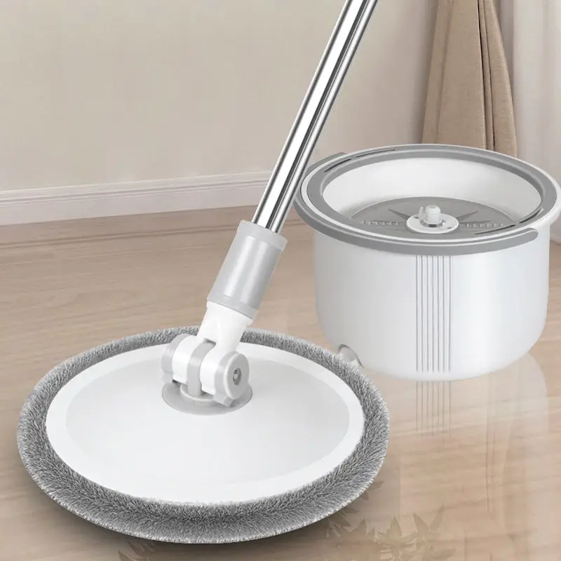 Rotating Bucket Mop Floor Cleaning Squeegee With Squeegee Easy To Wring Out Round Drainer Bucket For Home Kitchen