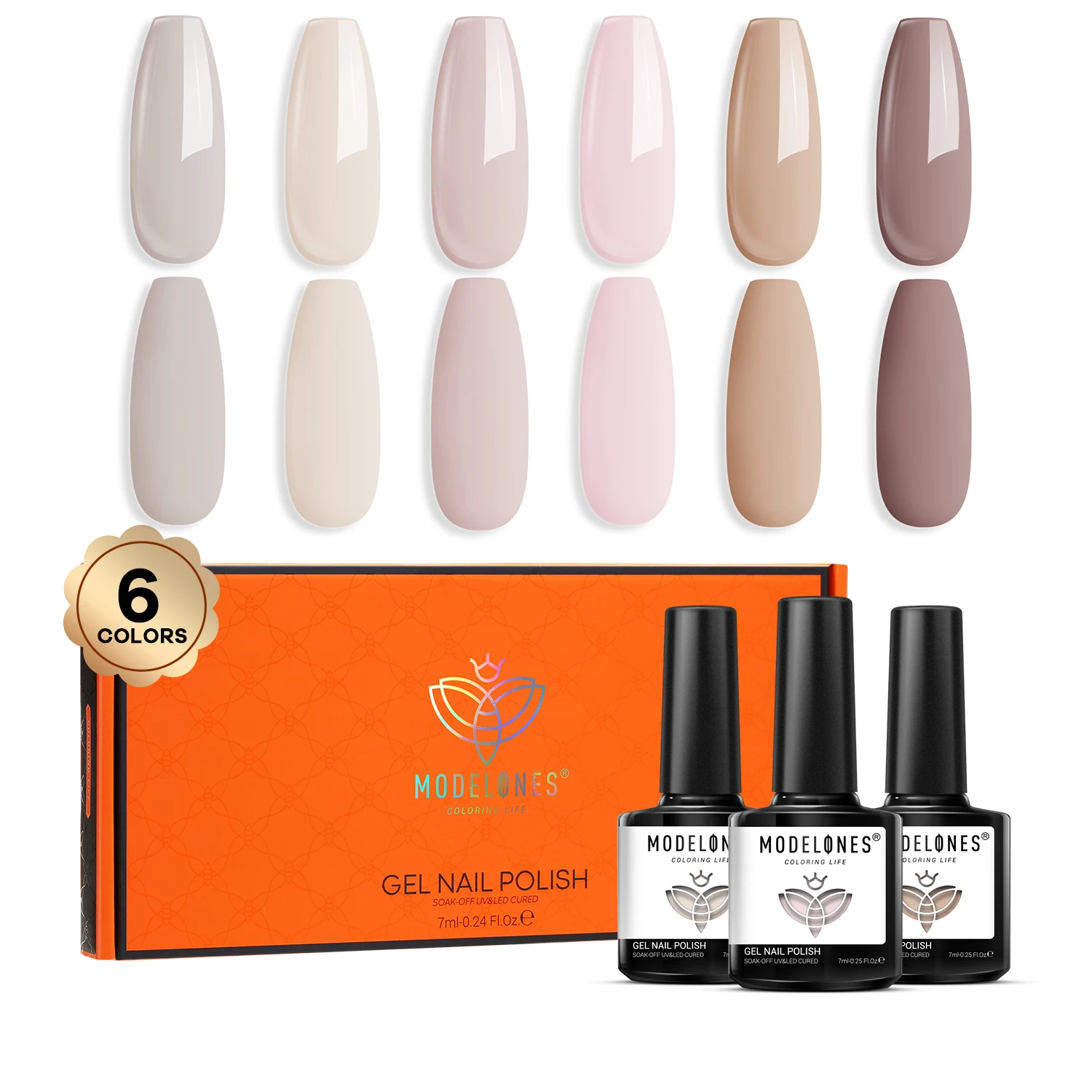 

Modelones 6Colors Gel Nail Polish Set Nude Gel Polish Nail Kit Neutral Skin Tones Peach Brown Pink Soak Off LED Gel Nail Art