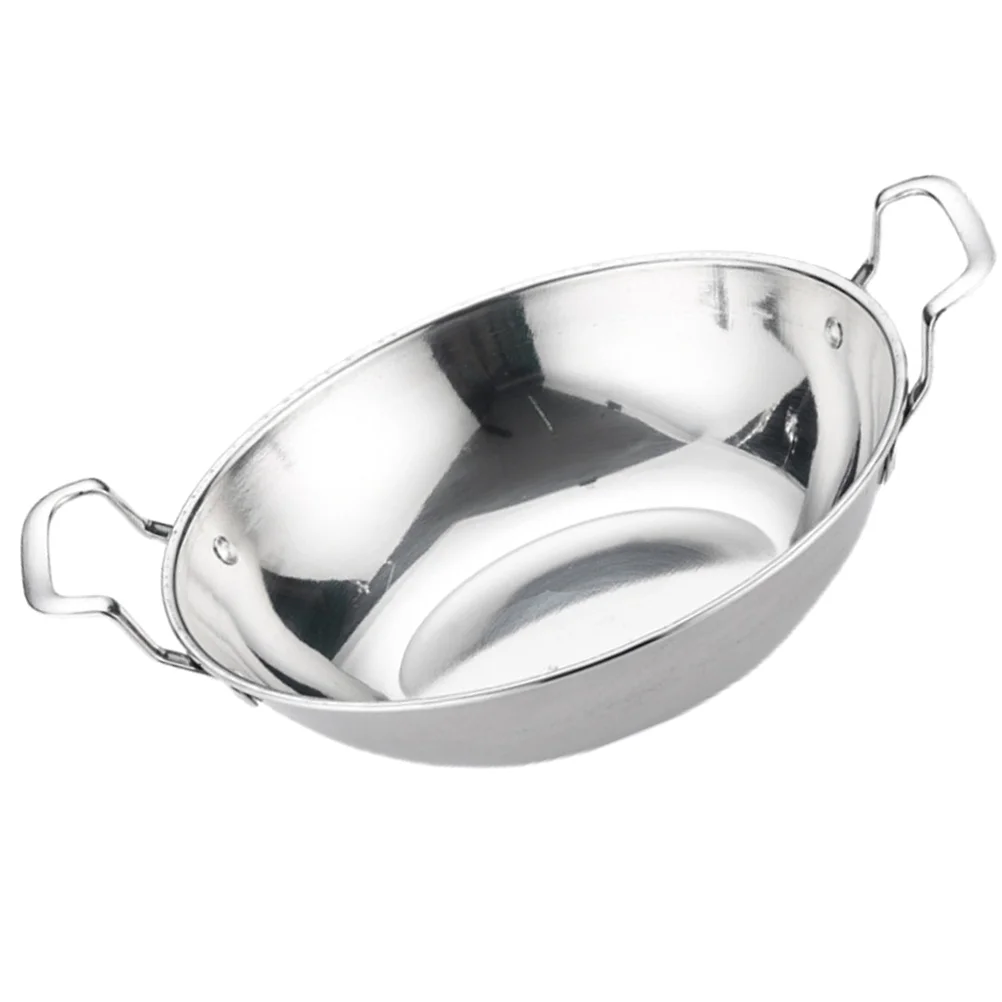 

Round Griddle Dinner Hot Pot Home Cooking Pan Kitchen Accessory Double Handle Supply Supplies Stainless Steel