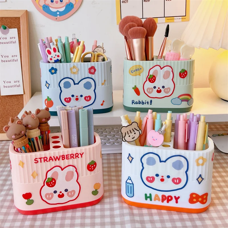

Kawaii Desk Organizer Pen Holder Children Girls Heart Storage Student Desk Desktop Cute Large Capacity Storage Box Stationery