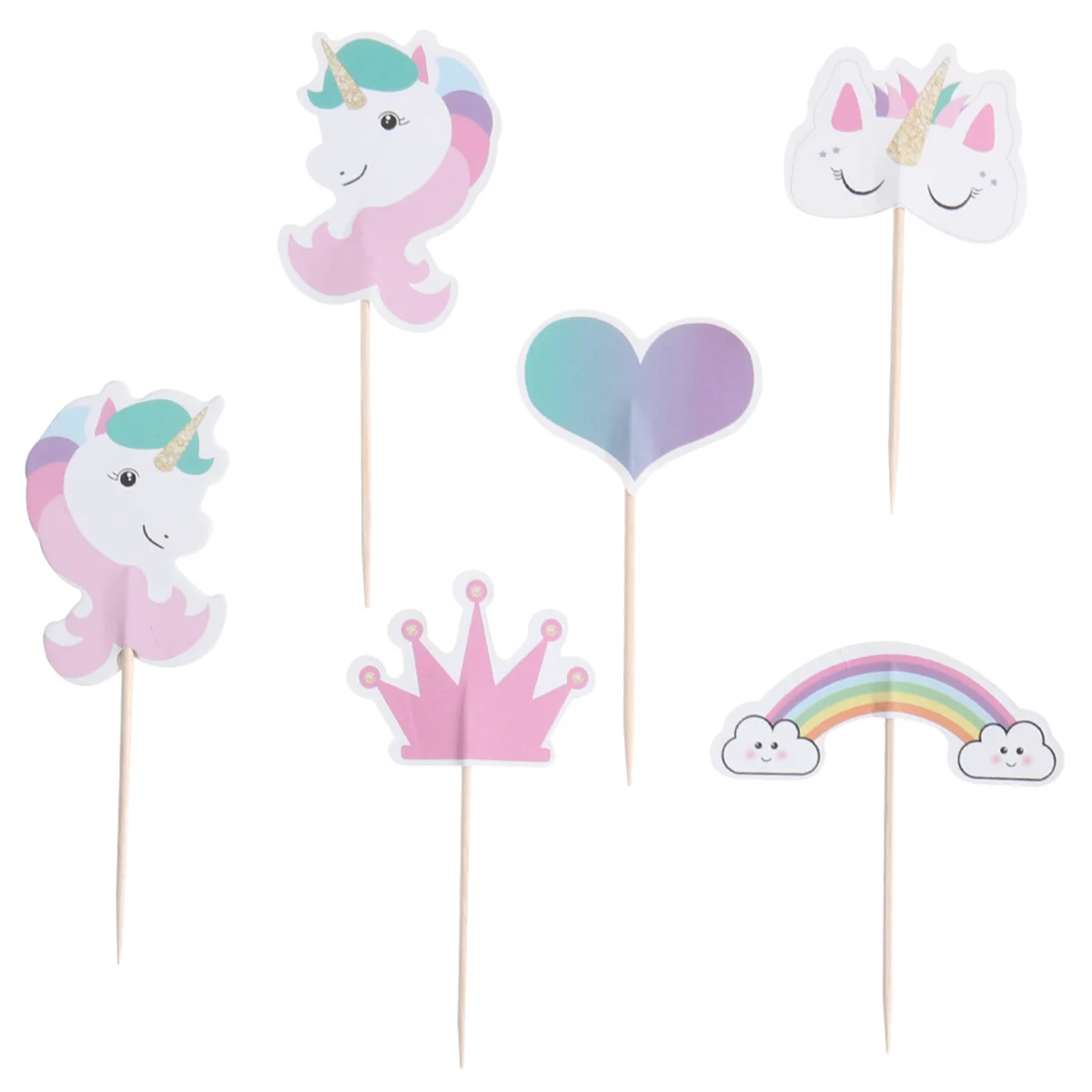 

24pcs Kids Birthday Party Cake Toppers Unicorn Rainbow Cake Topper Pick Cake Decoration