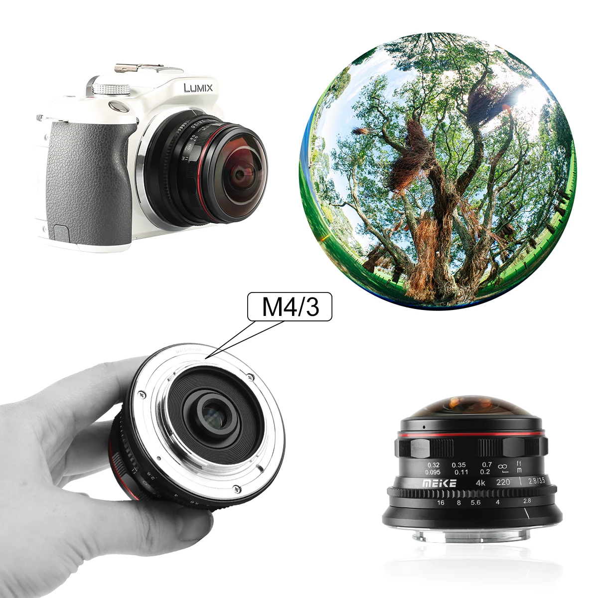 

MEKE MK-3.5mm f2.8 Ultra Wide Circular Fisheye Lens for Olympus Panasonic Lumix MFT Micro 4/3 Mount Mirrorless