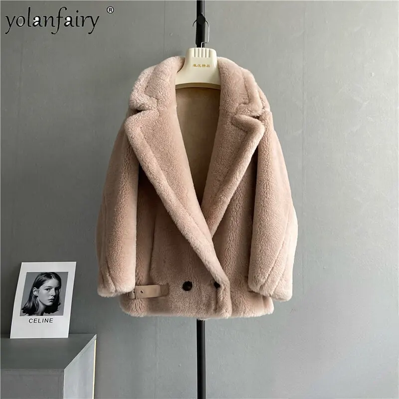 

Sheep Shearing Coat for Women 2022 New Teddy Bear Short Wool Fur Winter Coat Ladies Elegant Warm Jacket Female Real Fur Coats FC