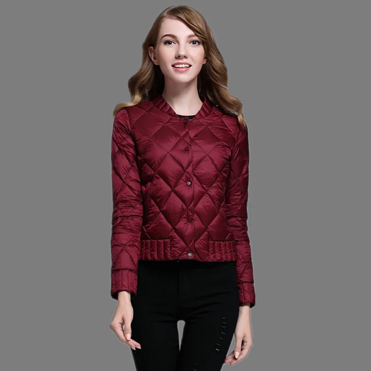 White Goose Down Jacket Women Autumn Winter New Light Down Coats Fashion Short Slim Rhombus Women's Goose Down Coats Wholesale