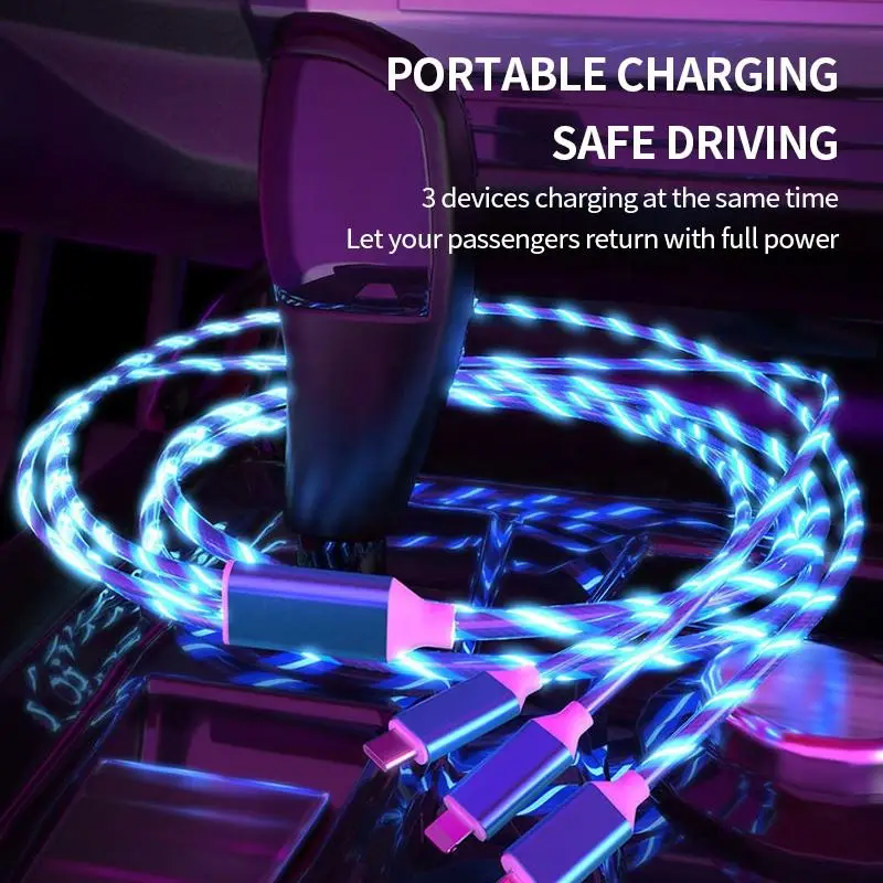 

LED Luminous Micro USB Type C Glowing Charging Cable 3 in 1 For Iphone 13 Huawei Xiaomi Redmi Note 2A Cell Phone Charger Cable