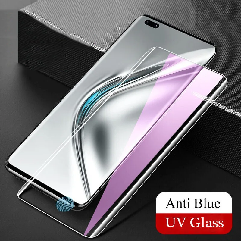 

For Honor V40 Lite Luxury Edition 3D UV Full Glue Cover Tempered Glass Anti Blue Matte UV Glass Screen Protector Safty Glass