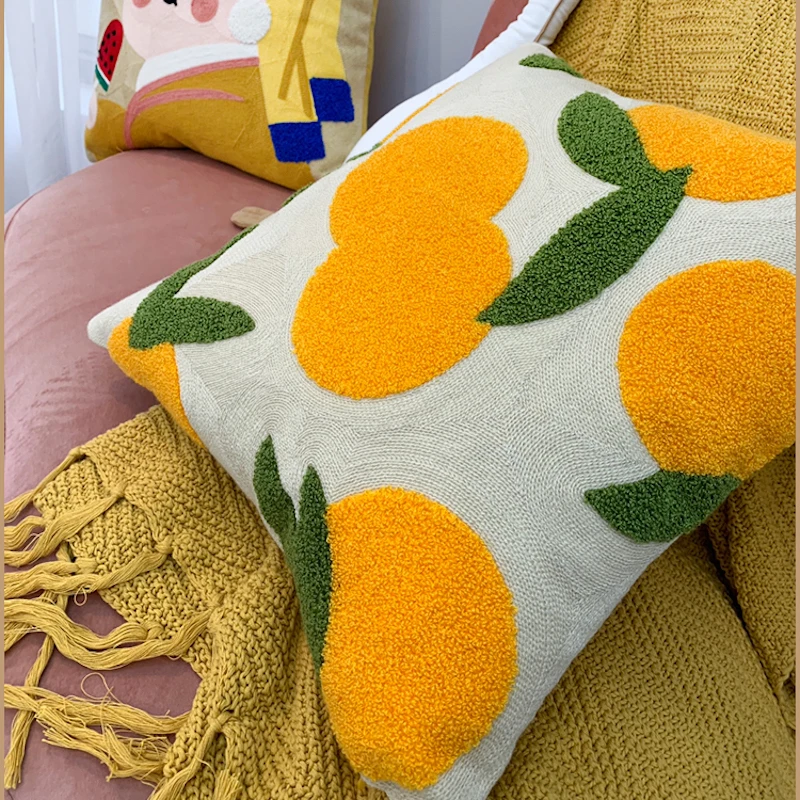 Orange Fruit Cotton Thread Embroidery Cotton Sofa Chair Coussin Cushion Cover Decorative Pillow Case Modern Nordic
