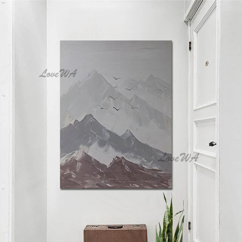 

Простой дизайн художественные настенные картины птица с горой красивый пейзаж живопись без рамки абстрактные Масляные картины на холсте К...