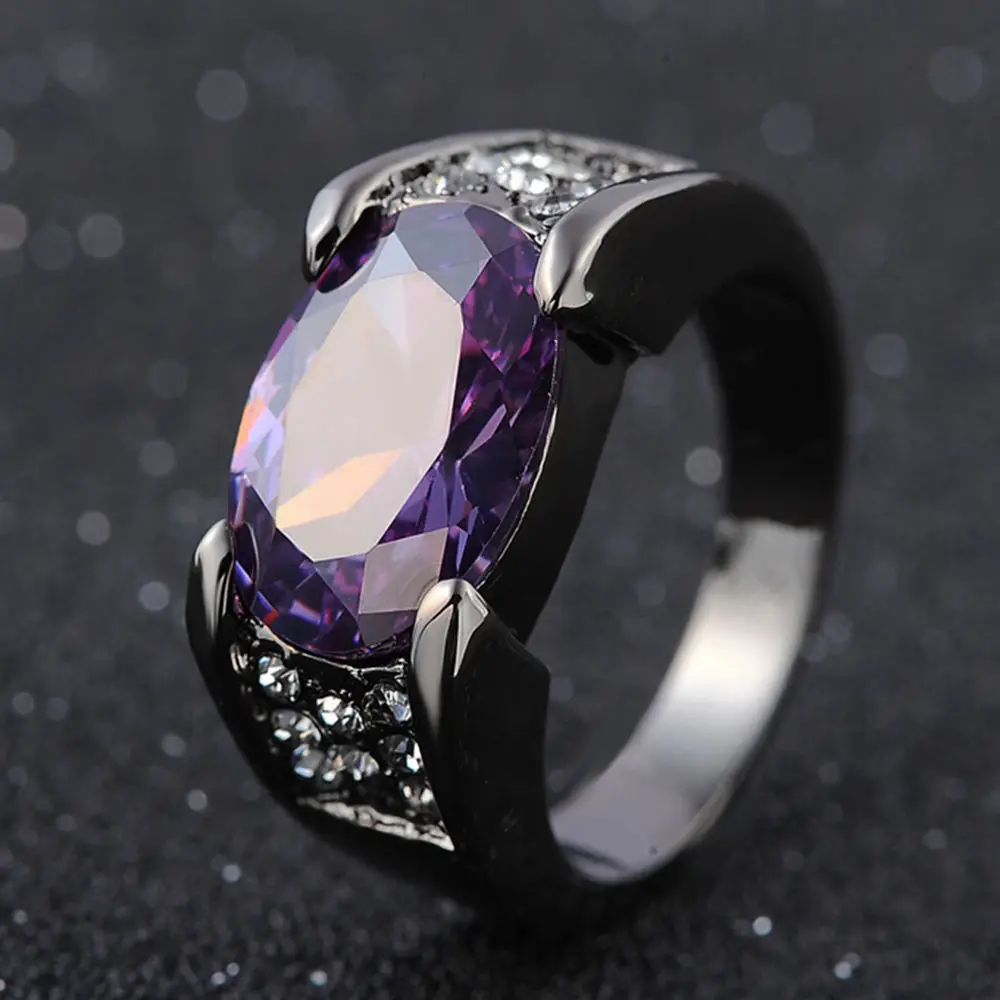 

DIWENFU Hip-hop 14K Black Gold Amethyst Obsidian Ring Party Wedding Sapphire Bizuteria Women Men Unisex Obsidian Jewelry Ring