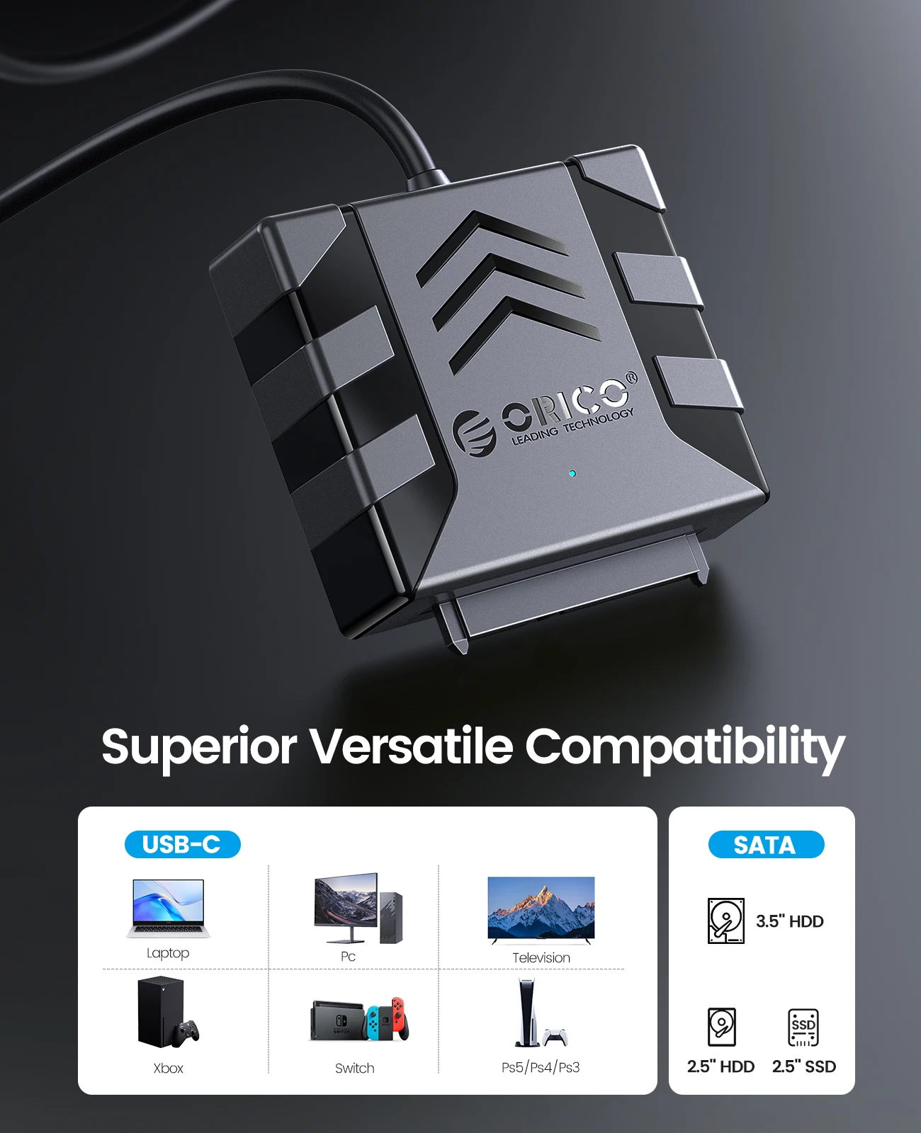 Фото ORICO SATA конвертер USB 3,0 к SATA кабель 5 Гбит/с SATA адаптер для 2,5/3,5 ''HDD/SSD Внешний жесткий диск №4