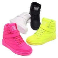 new woman breathable high top black white boots shoes women casual sport shoes platform hidden increasing sneakers leather shoe