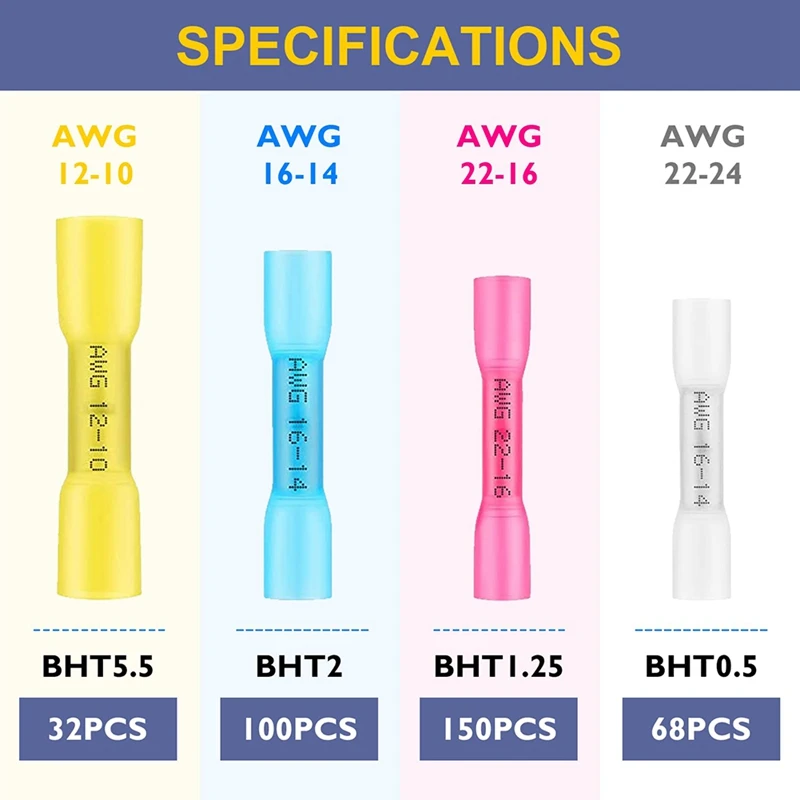 350 шт. термоусадочные стыковые соединители комплект водонепроницаемых проводов