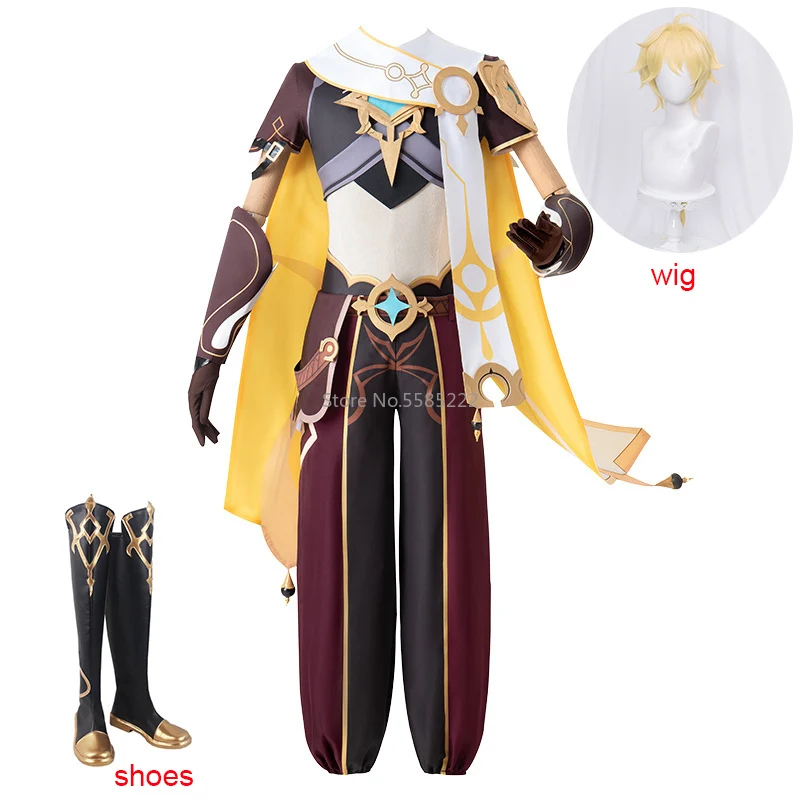 

Genshin Impact Traveler Aether Cosplay Costume Wig Shoes Women Men Game Suit Gothic Uniform Halloween Party Outfit